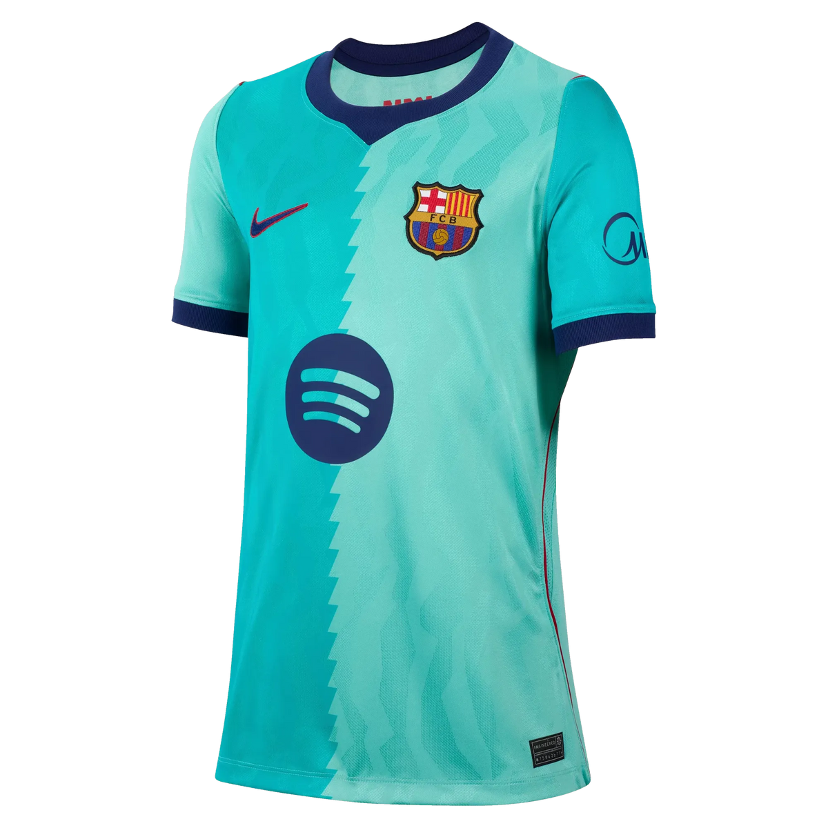 Front view of youth Barcelona 2026-2027 third turquoise stadium replica soccer jersey by Final Third Kit