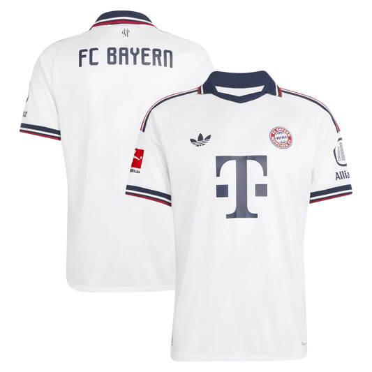 Front and back view of youth Bayern Munich 2026-2027 away white replica jersey by Final Third Kit