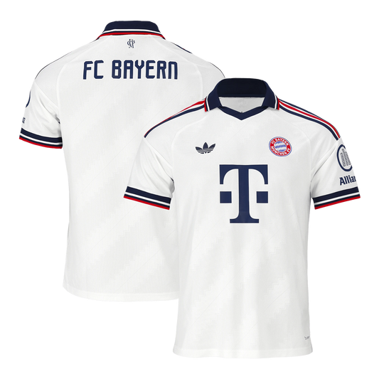 Front and back view of youth Bayern Munich 2026-2027 away white replica jersey by Final Third Kit