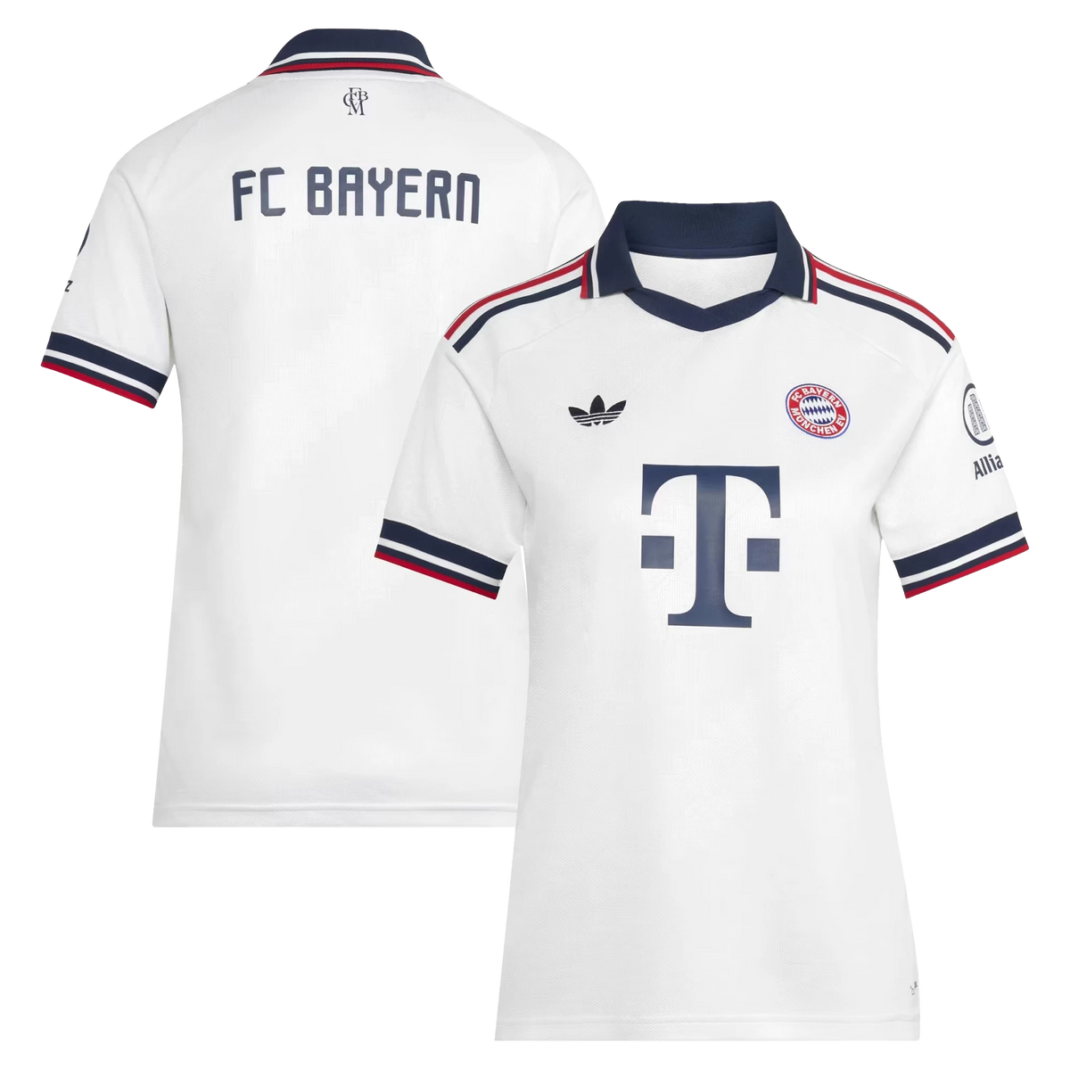 Front and back view of youth Bayern Munich 2026-2027 away white replica jersey by Final Third Kit
