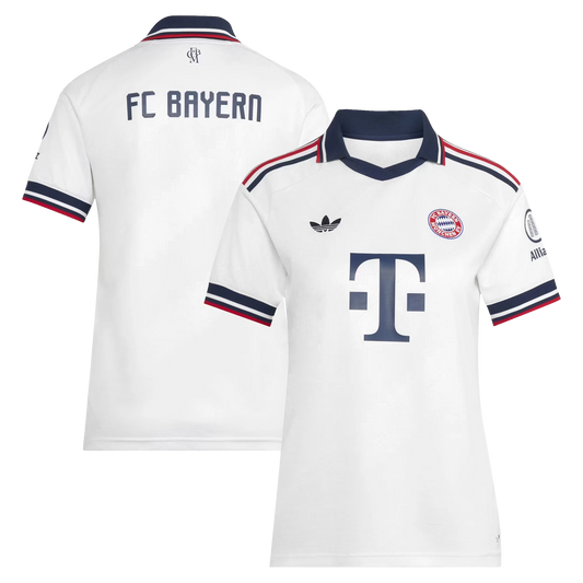 Front and back view of youth Bayern Munich 2026-2027 away white replica jersey by Final Third Kit