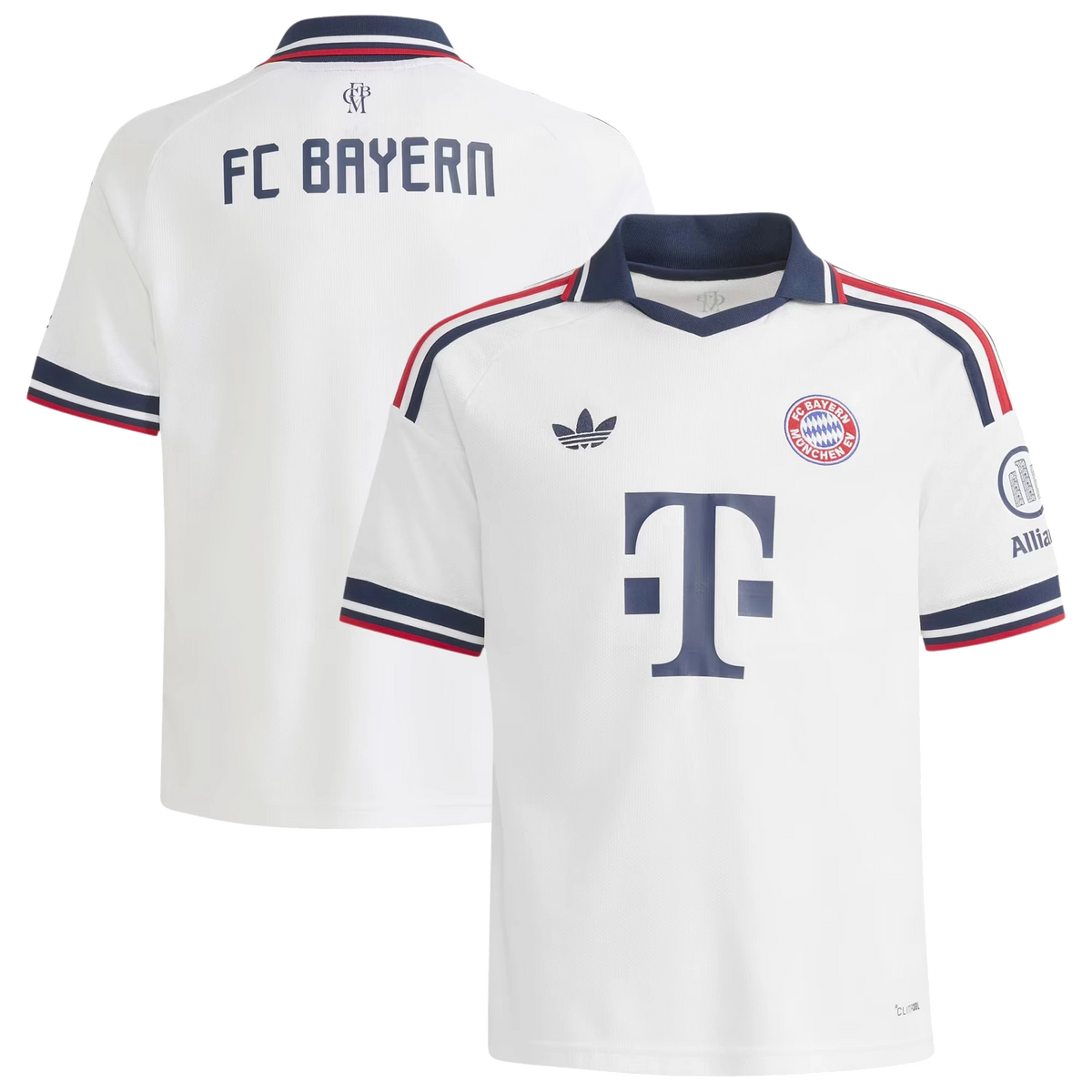 Front and back view of youth Bayern Munich 2026-2027 away white replica jersey by Final Third Kit