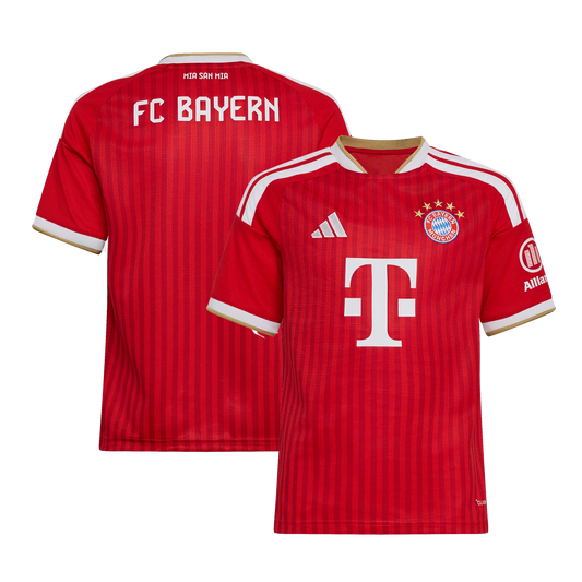 Front and back view of youth Bayern Munich 2026-2027 home red replica jersey by Final Third Kit