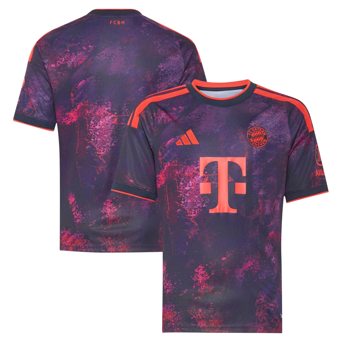 Front and back view of youth Bayern Munich 2026-2027 third purple replica jersey by Final Third Kit