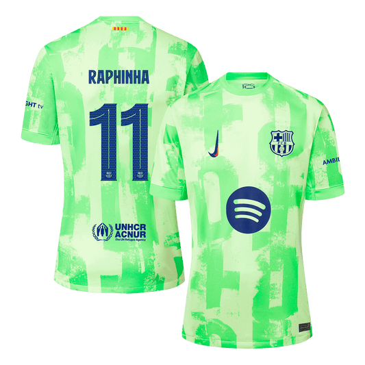 Barcelona Jersey RAPHINHA #11 Soccer Jersey Third Away 2024/25 - UCL (Spotify Logo Without Text)