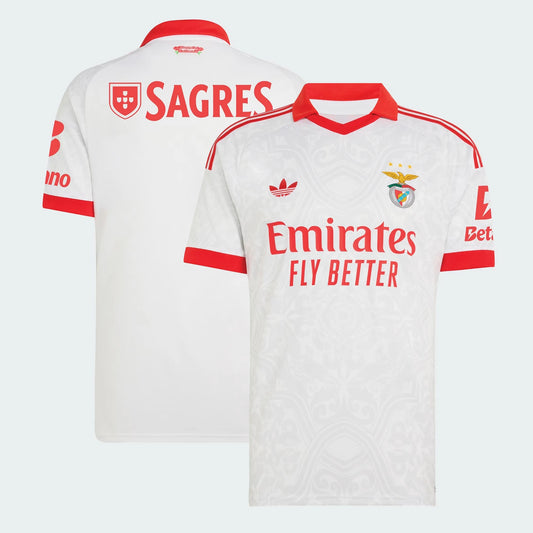 Front and back view of Benfica 2026-2027 away white stadium replica jersey by Final Third Kit