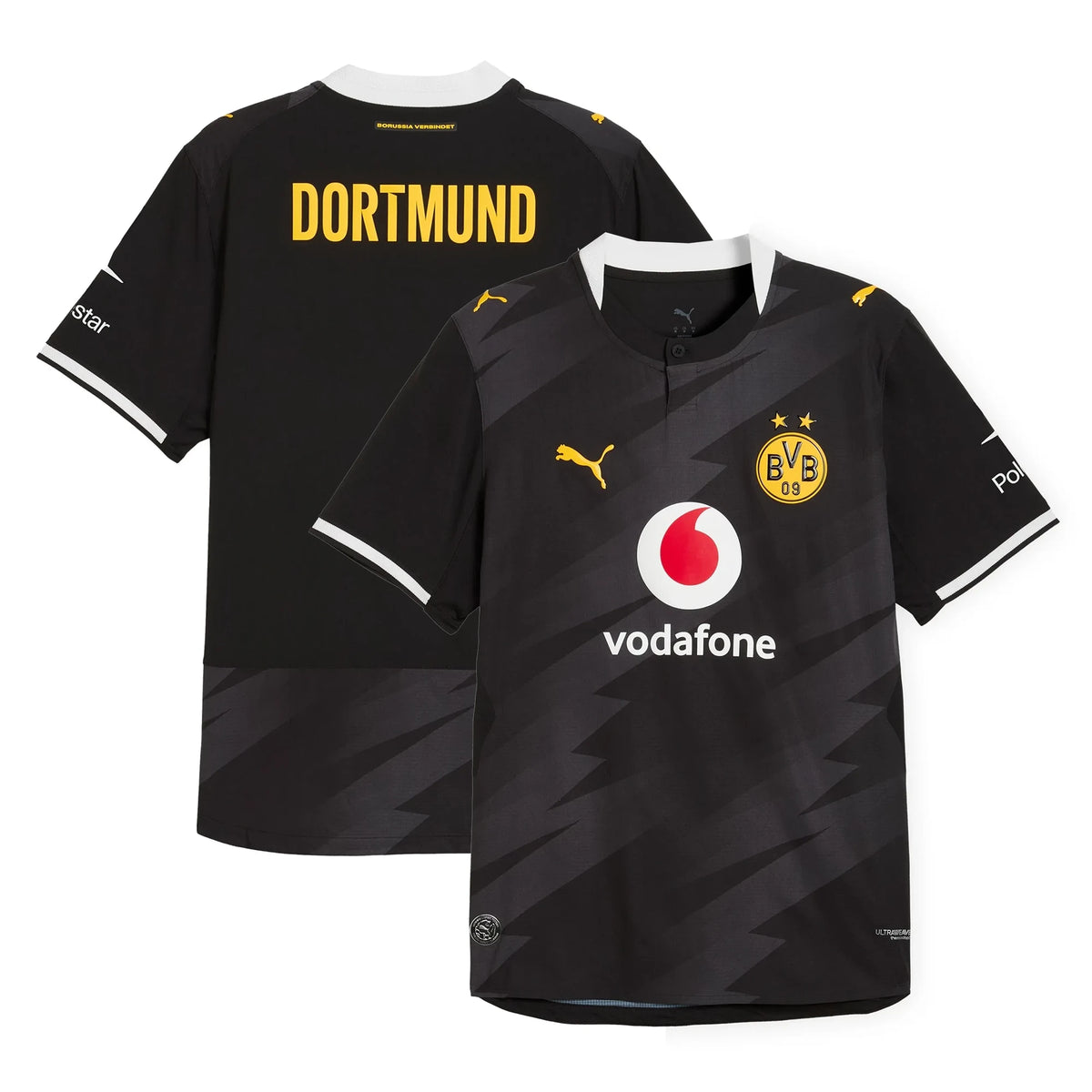 Front and back view of Borussia Dortmund 2026-2027 away black on-field authentic jersey by Final Third Kit