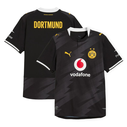 Front and back view of Borussia Dortmund 2026-2027 away black on-field authentic jersey by Final Third Kit