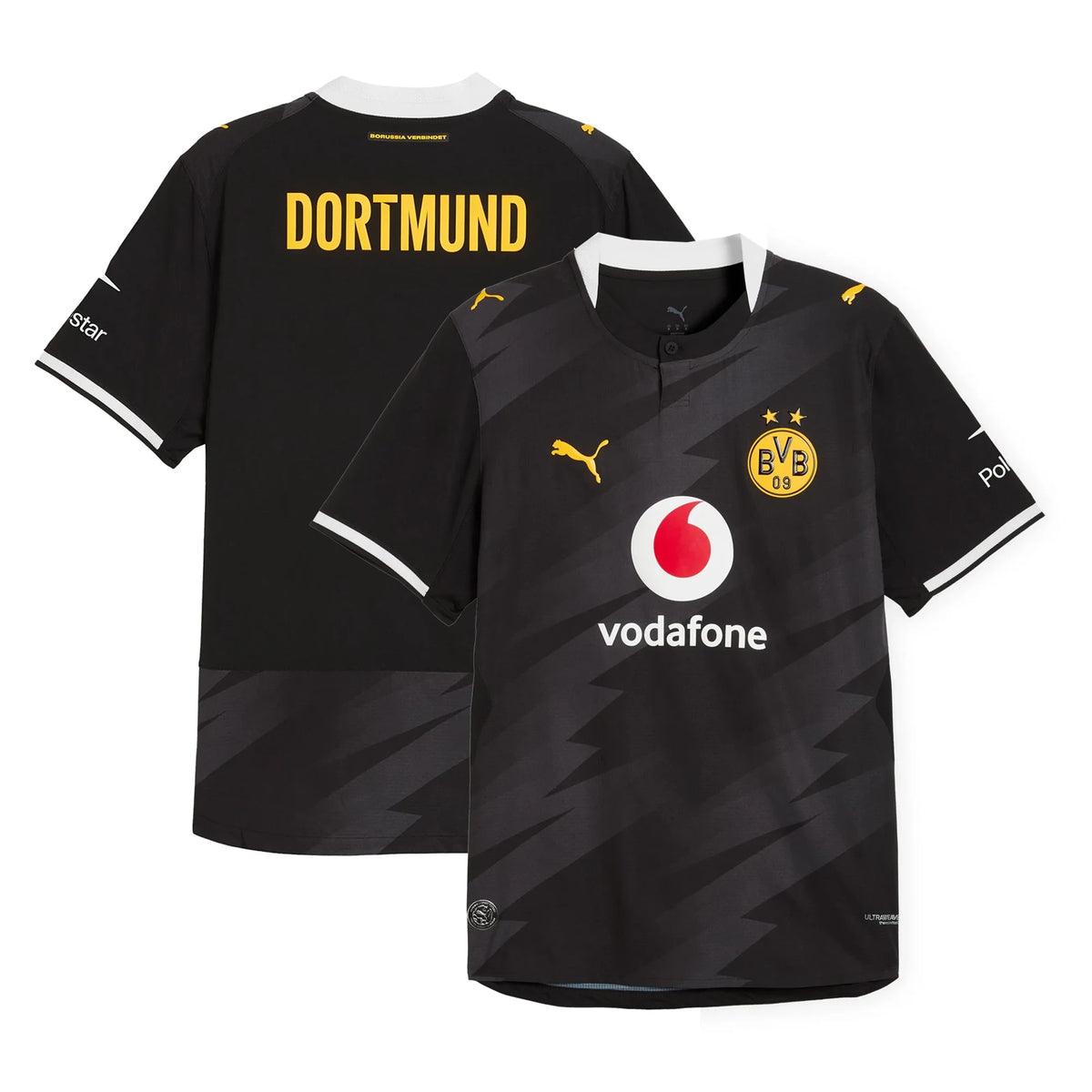 Front and back view of youth Borussia Dortmund 2026-2027 away black replica jersey by Final Third Kit