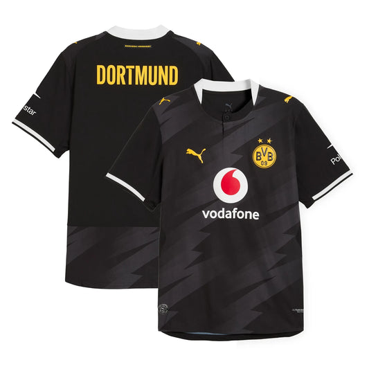 Front and back view of youth Borussia Dortmund 2026-2027 away black replica jersey by Final Third Kit