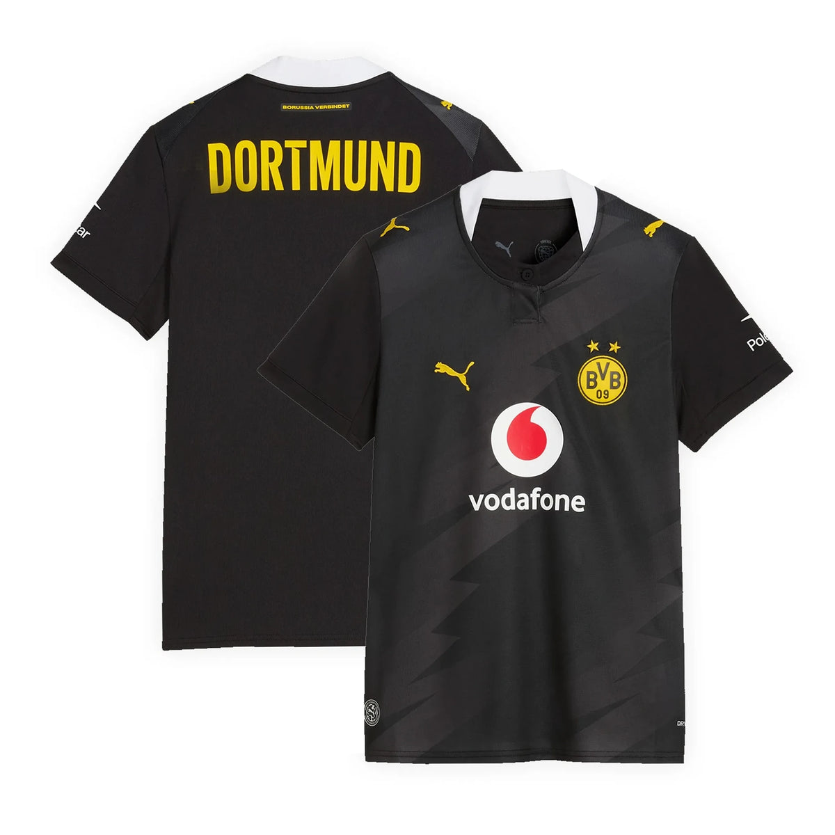 Front and back view of youth Borussia Dortmund 2026-2027 away black replica jersey by Final Third Kit