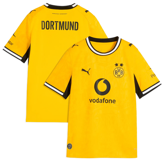 Front and back view of youth Borussia Dortmund 2026-2027 home yellow replica jersey by Final Third Kit