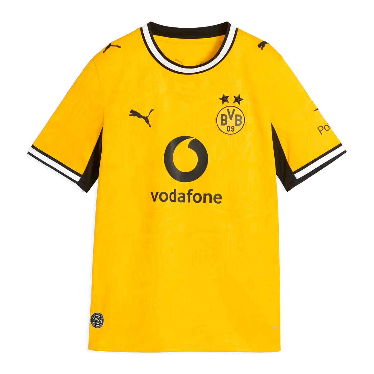 Front view of youth Borussia Dortmund 2026-2027 home yellow replica soccer jersey by Final Third Kit