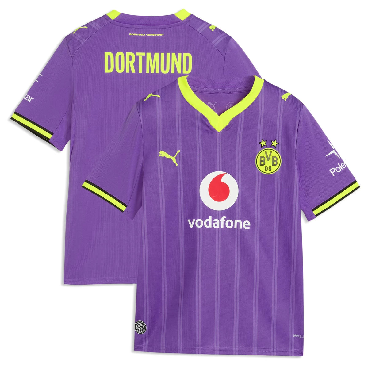 Front and back view of youth Borussia Dortmund 2026-2027 third purple replica jersey by Final Third Kit