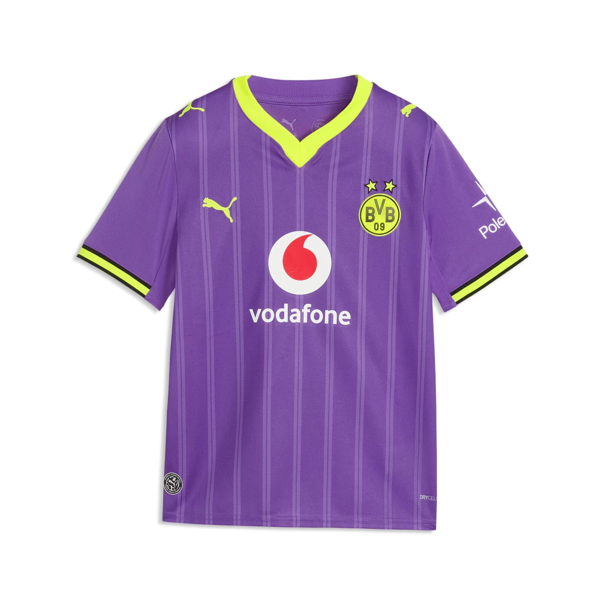 Front view of youth Borussia Dortmund 2026-2027 third purple replica soccer jersey by Final Third Kit
