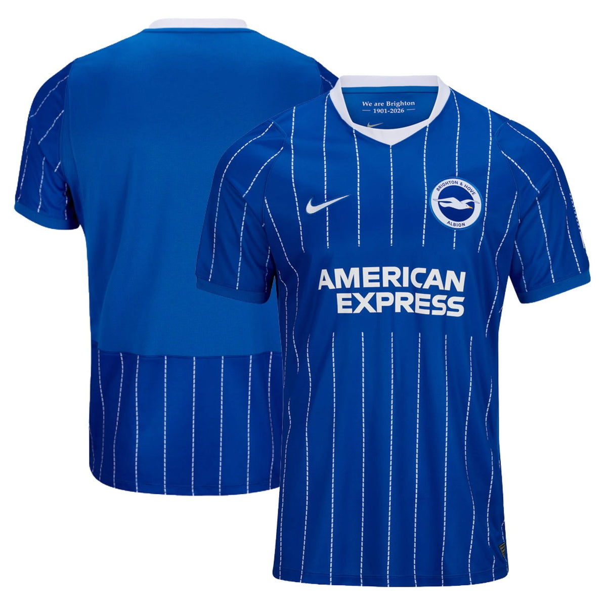 Front and back view of Brighton & Hove Albion F.C. 2026-2027 home blue replica jersey by Final Third Kit