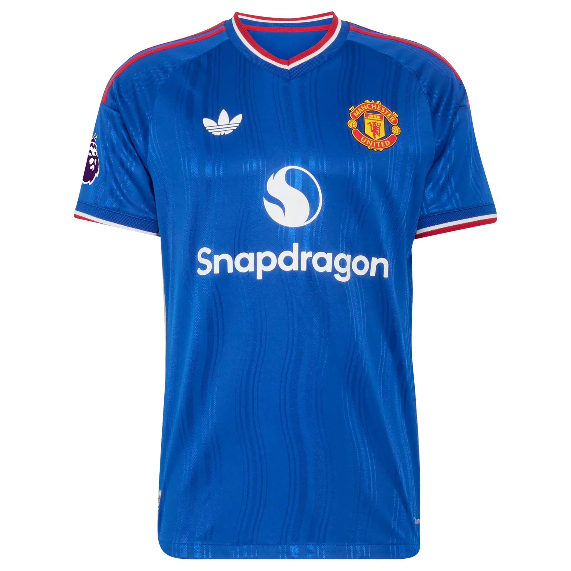 Front view of men's Manchester United 2026-2027 away royal blue on-field authentic soccer jersey by Final Third Kit