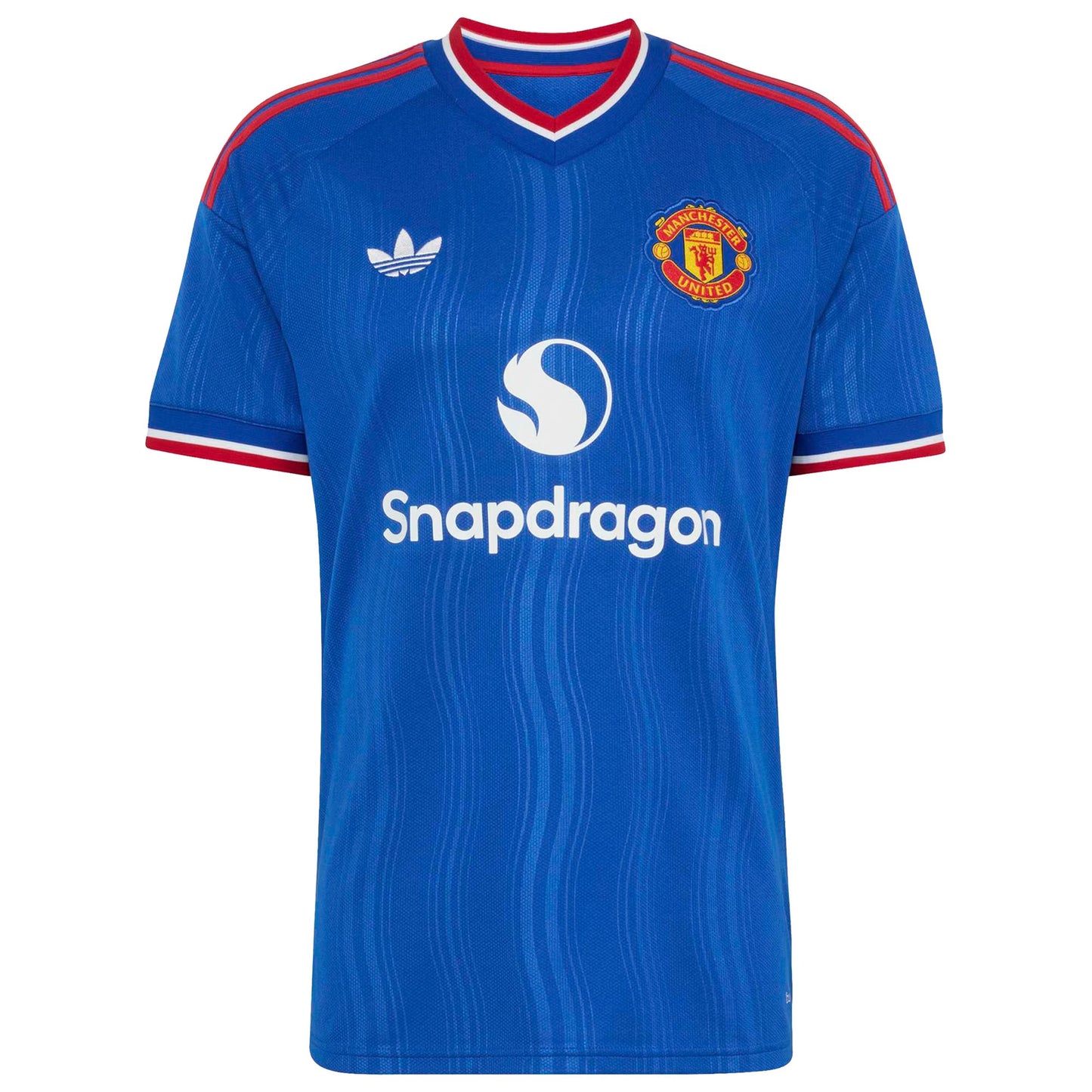 Front view of men's Manchester United 2026-2027 away royal blue replica soccer jersey by Final Third Kit