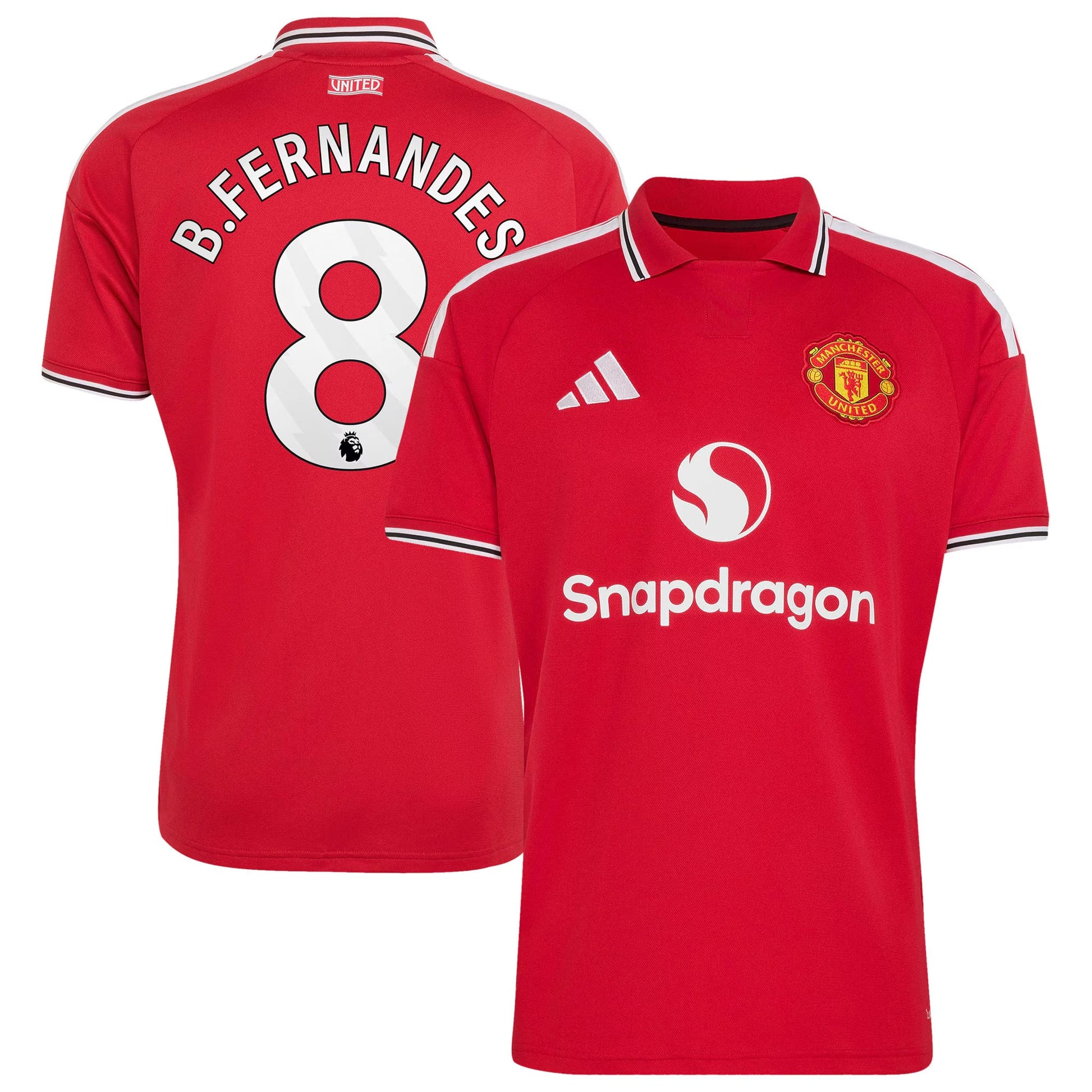 Front and back view of men's Manchester United 2026-2027 home red replica jersey featuring Bruno Fernandes by Final Third Kit