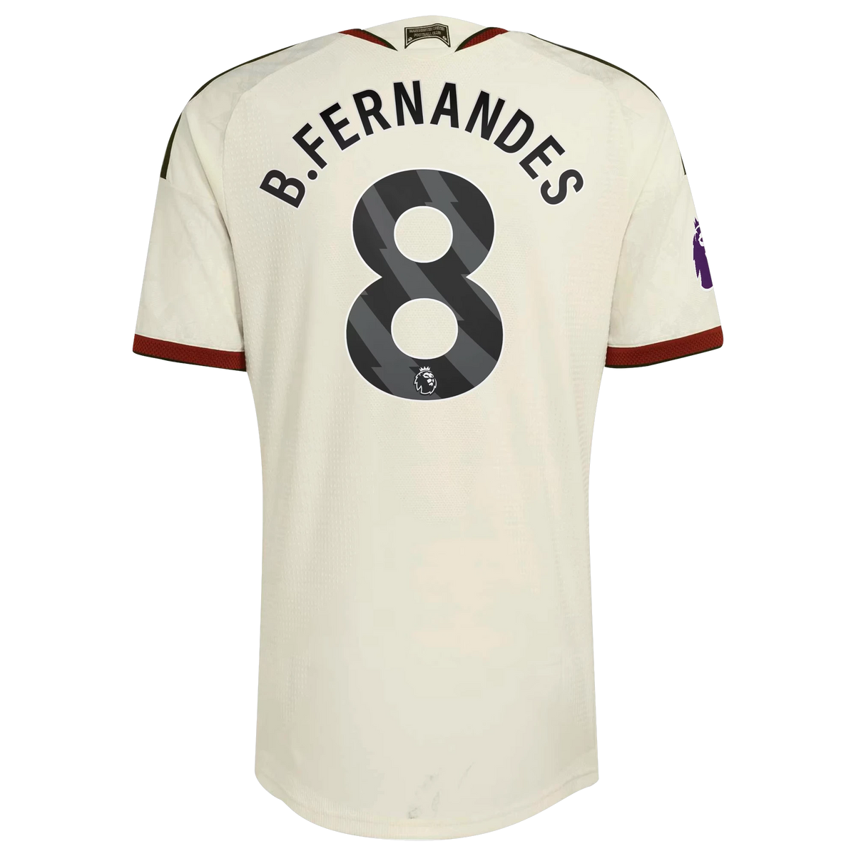 Back view of Manchester United 2026-2027 third cream on-field authentic football shirt with Bruno Fernandes name and number 8 printing by Final Third Kit