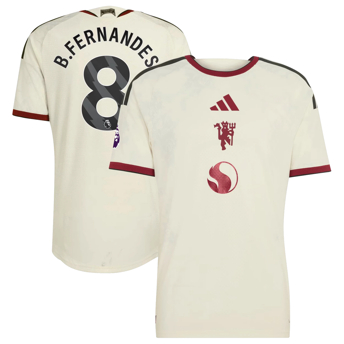 Front and back view of Manchester United 2026-2027 third cream on-field authentic jersey featuring Bruno Fernandes by Final Third Kit