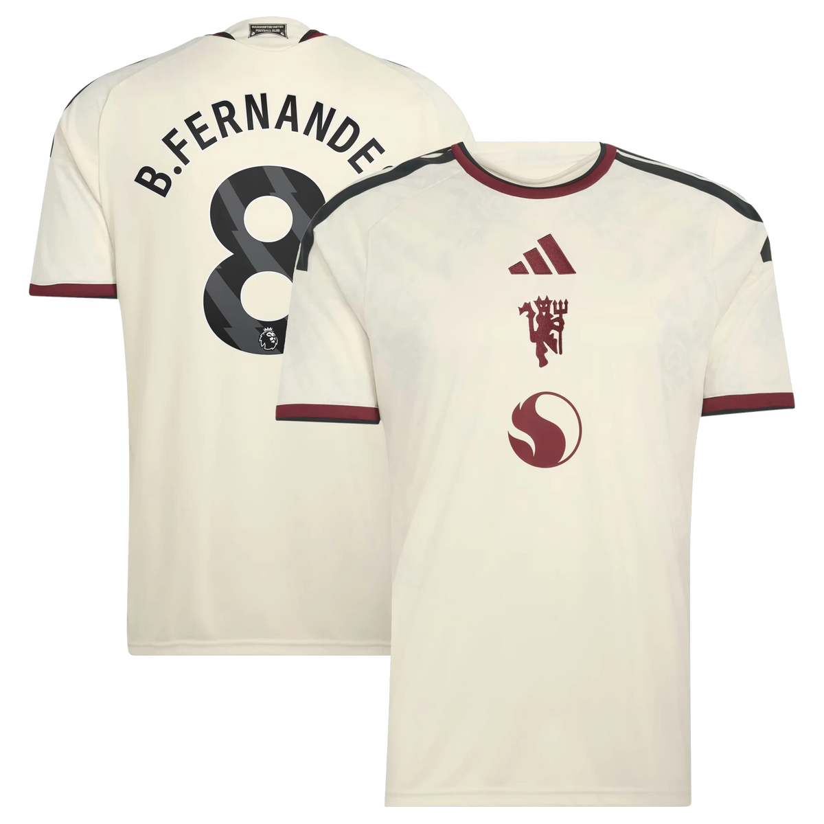 Front and back view of Manchester United 2026-2027 third cream replica jersey featuring Bruno Fernandes by Final Third Kit