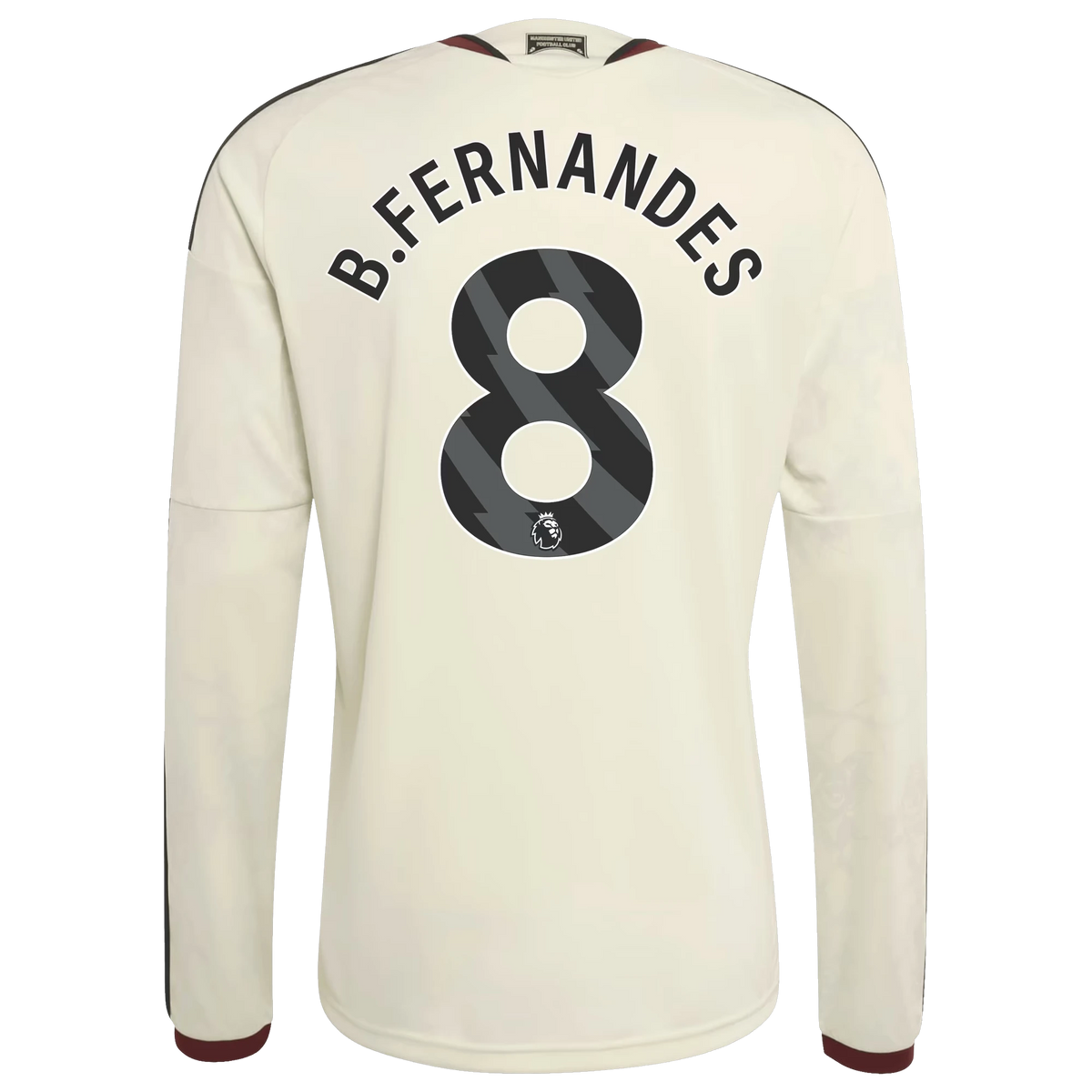 Back view of Manchester United 2026-2027 third cream replica long sleeve football shirt with Bruno Fernandes name and number 8 printing by Final Third Kit