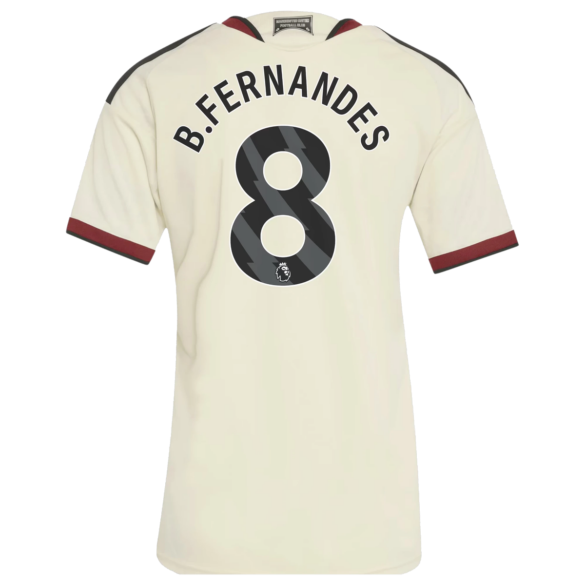 Back view of women's Manchester United 2026-2027 third cream replica football shirt with Bruno Fernandes name and number 8 printing by Final Third Kit