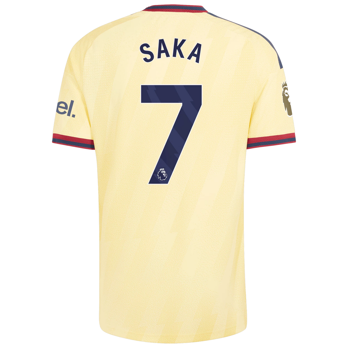 Back view of men's Arsenal 2026-2027 third yellow on-field authentic football shirt with Bukayo Saka name and number 7 printing by Final Third Kit