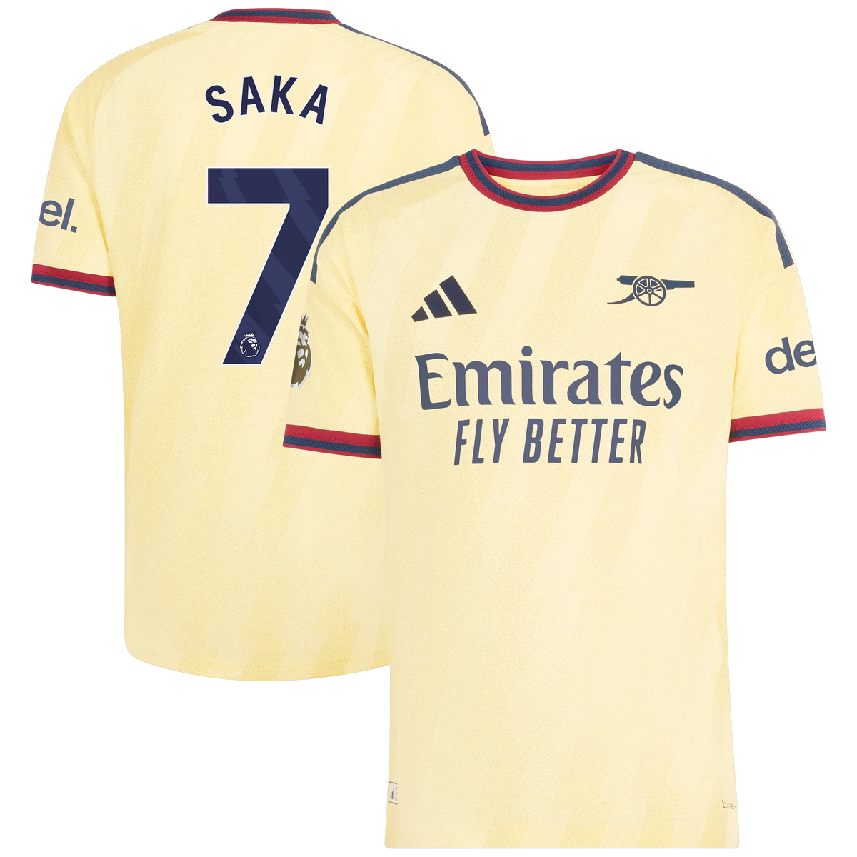 Front and back view of men's Arsenal 2026-2027 third yellow on-field authentic jersey featuring Bukayo Saka by Final Third Kit