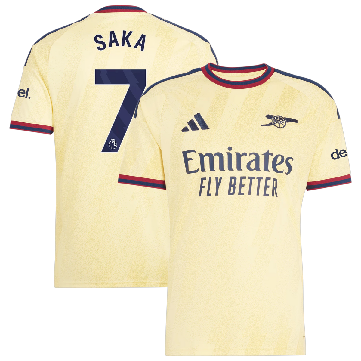 Front and back view of men's Arsenal 2026-2027 third yellow replica jersey featuring Bukayo Saka by Final Third Kit