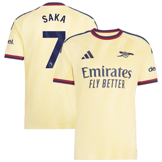 Front and back view of men's Arsenal 2026-2027 third yellow replica jersey featuring Bukayo Saka by Final Third Kit