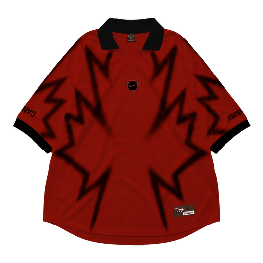 Front view of Cactus Jack by Travis Scott x Nike Canada Total 90 retro red soccer jersey by Final Third Kit