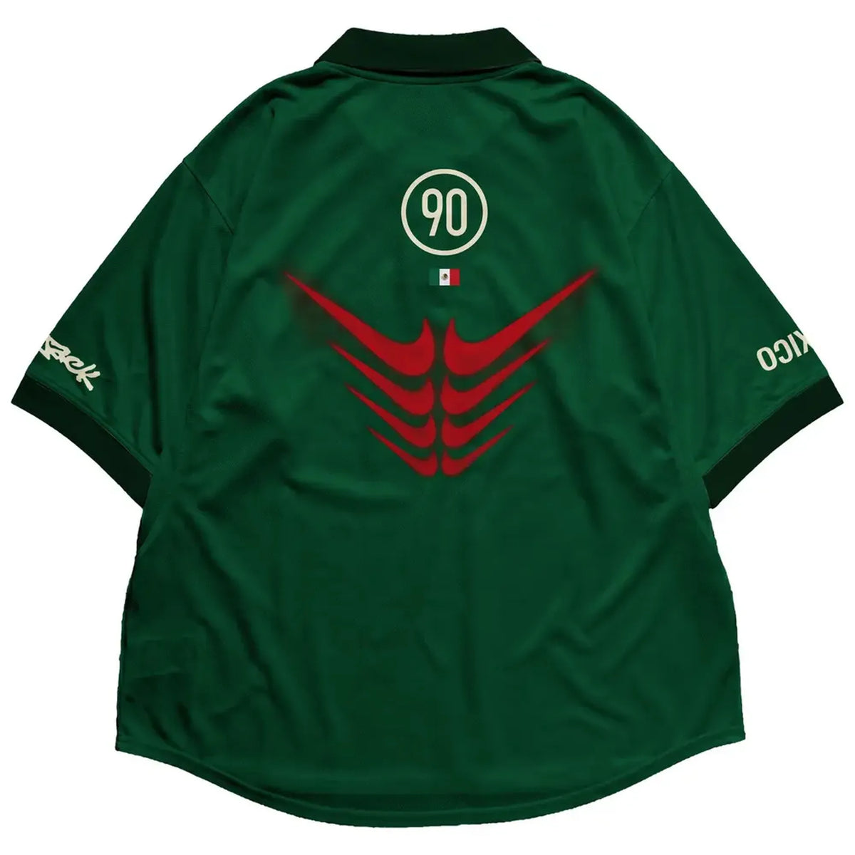 Back view of Cactus Jack by Travis Scott x Nike Mexico Total 90 retro green football shirt by Final Third Kit