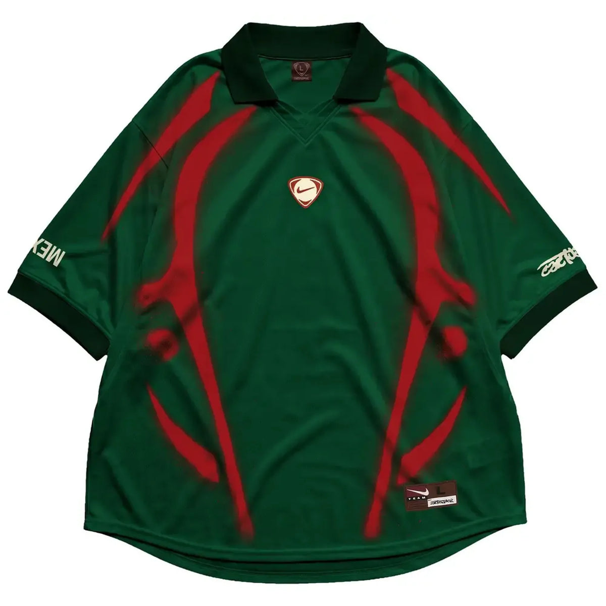 Front view of Cactus Jack by Travis Scott x Nike Mexico Total 90 retro green soccer jersey by Final Third Kit