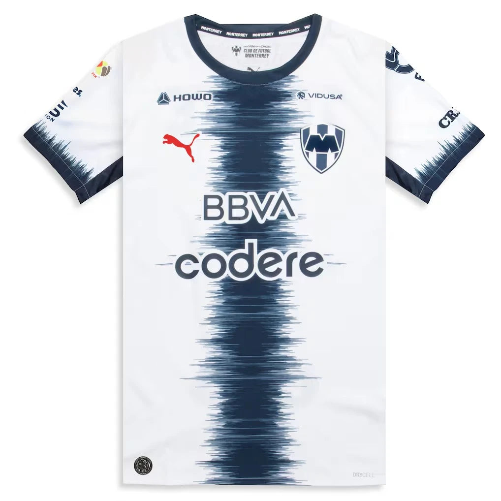 Flat lay of CF Monterrey away replica jersey front with Puma logo and club crest