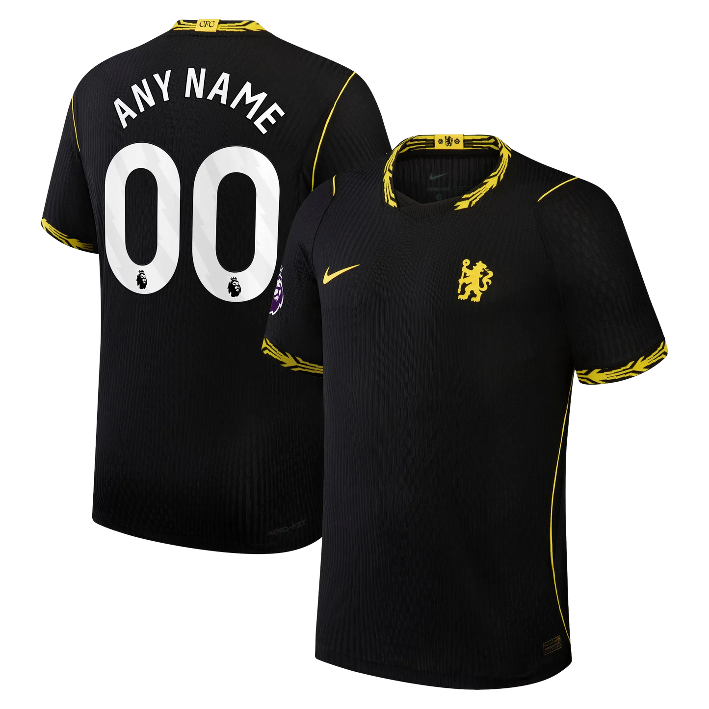 Front and back view of men's Chelsea 2026-2027 away black match authentic jersey with custom name and number printing by Final Third Kit