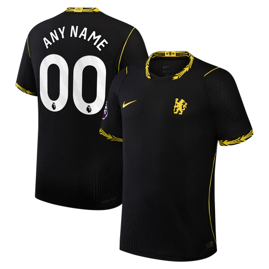 Front and back view of men's Chelsea 2026-2027 away black match authentic jersey with custom name and number printing by Final Third Kit
