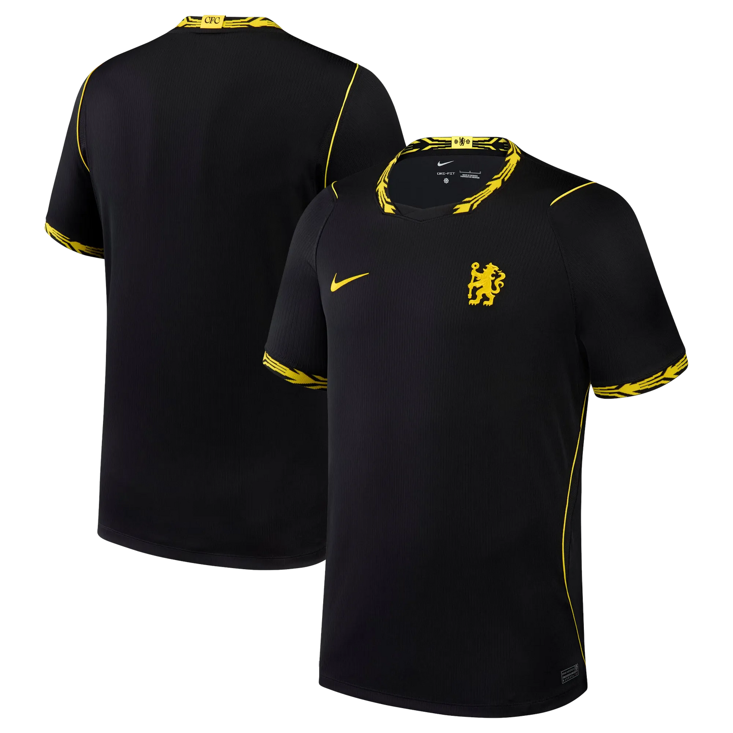 Front and back view of men's Chelsea 2026-2027 away black stadium replica jersey by Final Third Kit