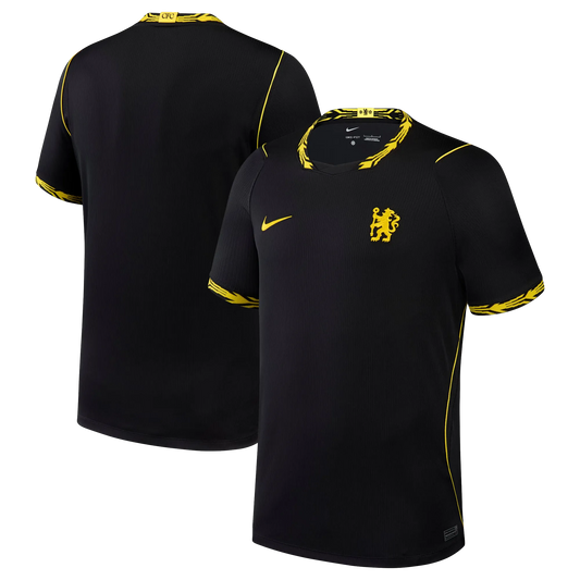 Front and back view of men's Chelsea 2026-2027 away black stadium replica jersey by Final Third Kit