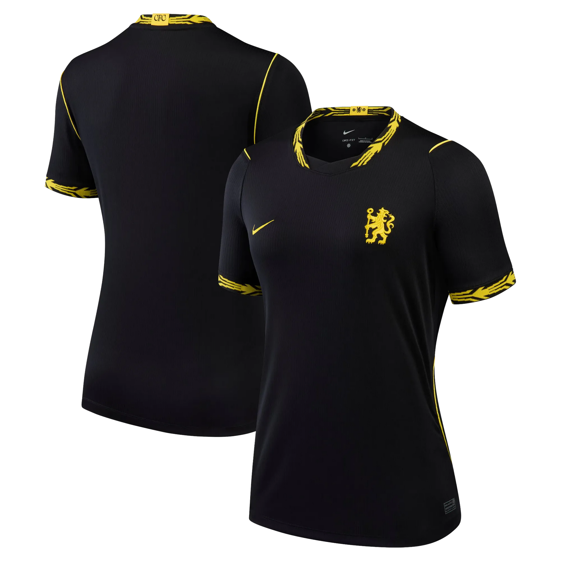 Front and back view of women's Chelsea 2026-2027 away black stadium replica jersey by Final Third Kit