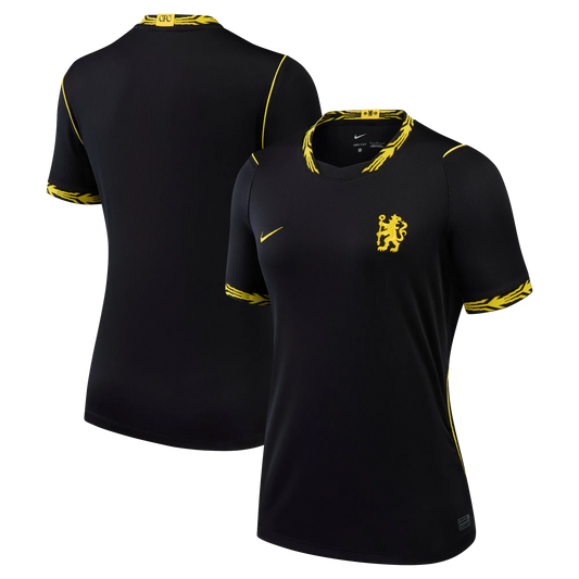 Front and back view of women's Chelsea 2026-2027 away black stadium replica jersey by Final Third Kit