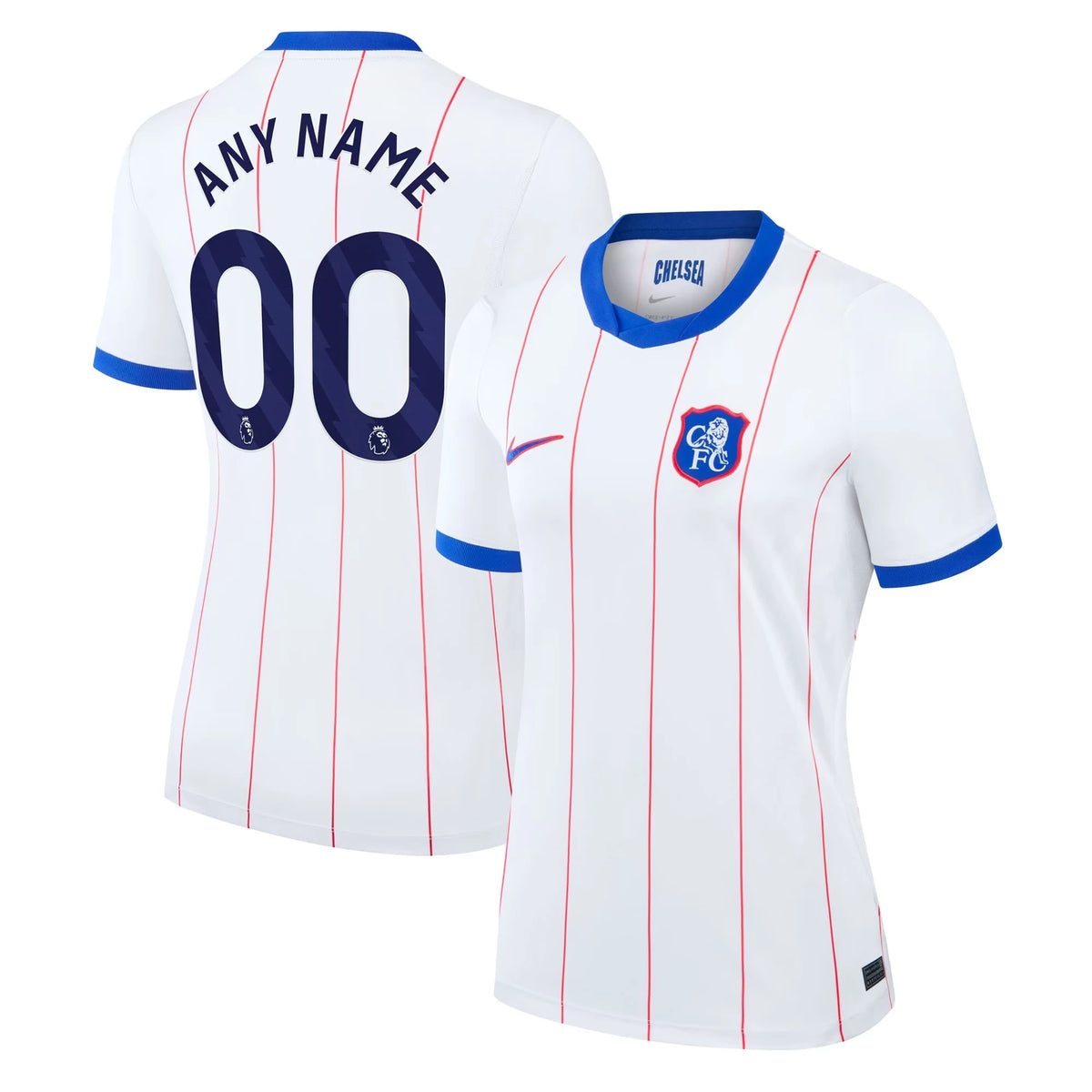 Front and back view of women's Chelsea 2026-2027 third white stadium replica custom jersey by Final Third Kit