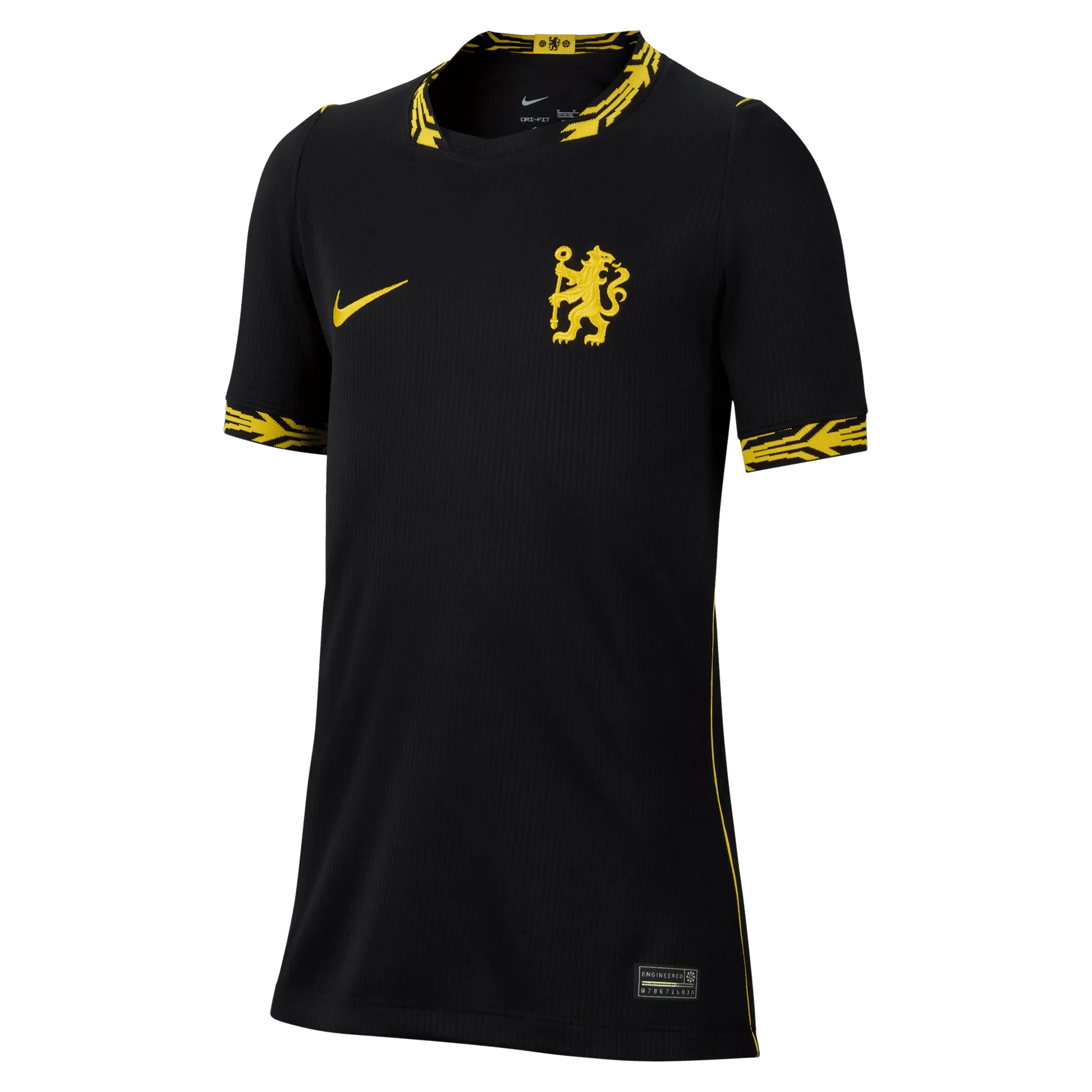 Front view of youth Chelsea 2026-2027 away black stadium replica soccer custom jersey by Final Third Kit