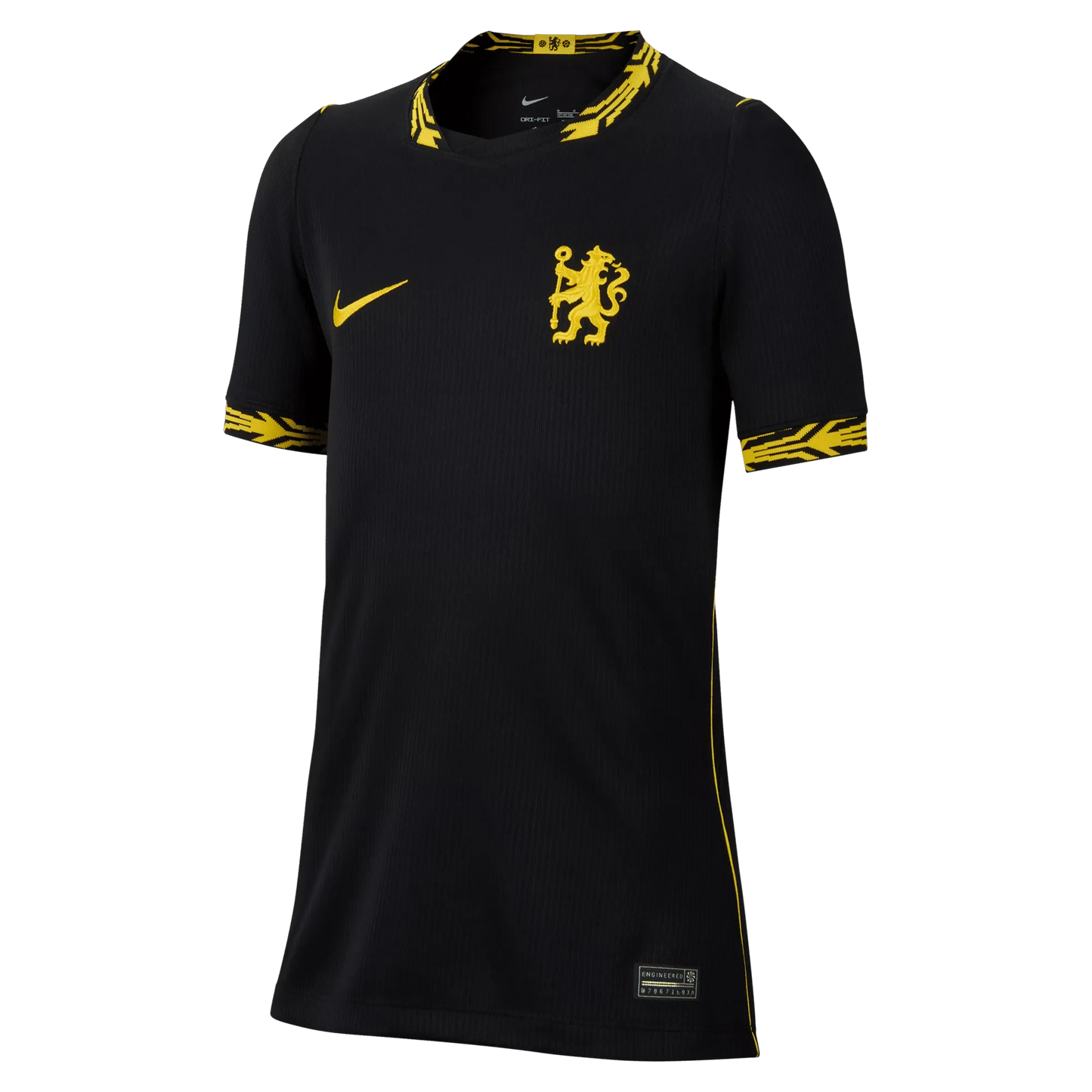 Front view of youth Chelsea 2026-2027 away black stadium replica soccer jersey by Final Third Kit
