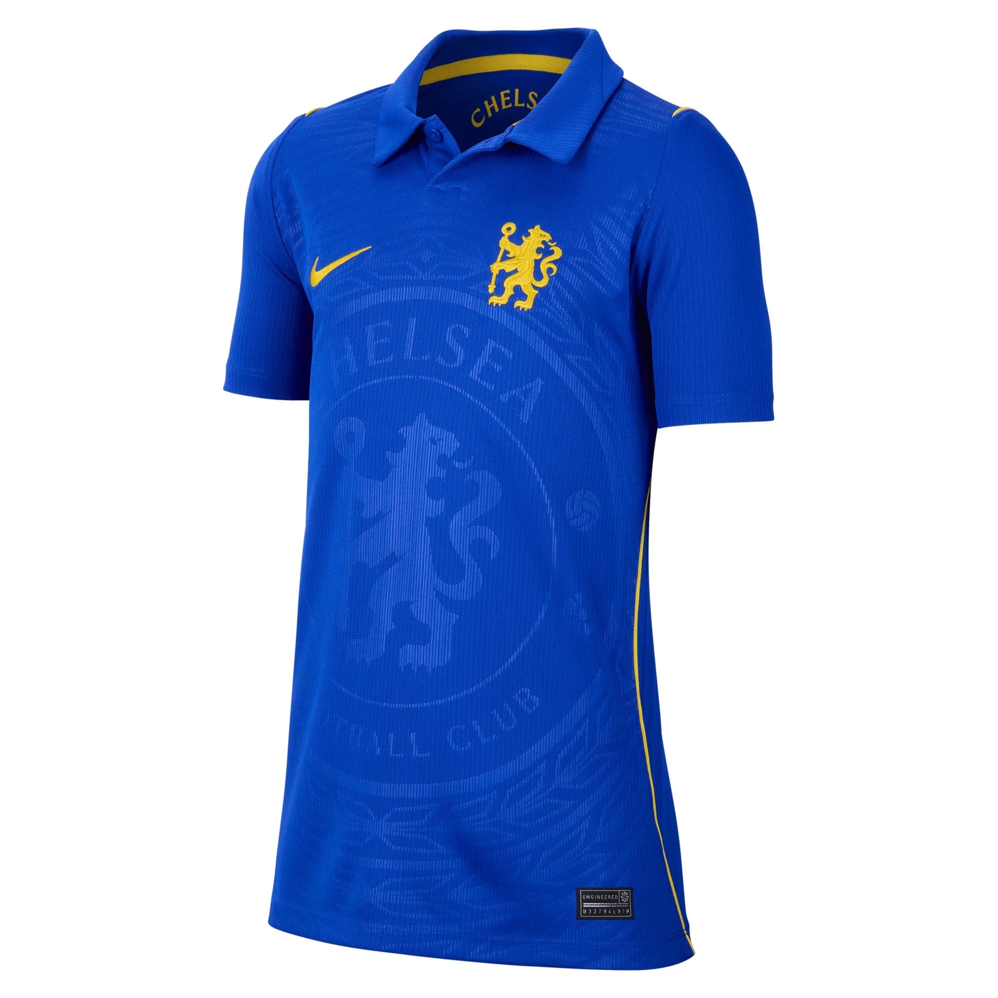 Front view of youth Chelsea 2026-2027 home blue stadium replica soccer jersey by Final Third Kit