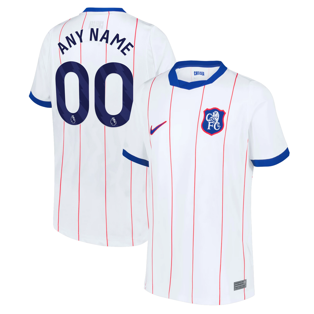 Front and back view of youth Chelsea 2026-2027 third white stadium replica custom jersey by Final Third Kit