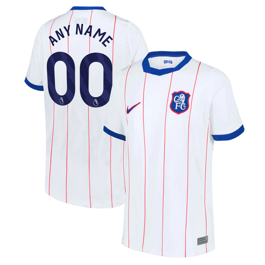 Front and back view of youth Chelsea 2026-2027 third white stadium replica custom jersey by Final Third Kit