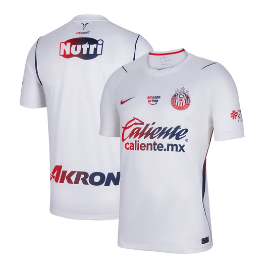 Front and back view of Chivas 2026-2027 away white stadium replica sponsor jersey by Final Third Kit
