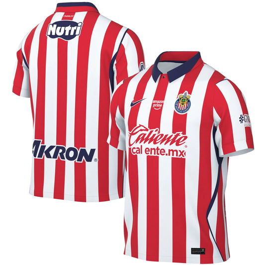 Front and back view of Chivas 2026-2027 home white and red stadium replica sponsor jersey by Final Third Kit
